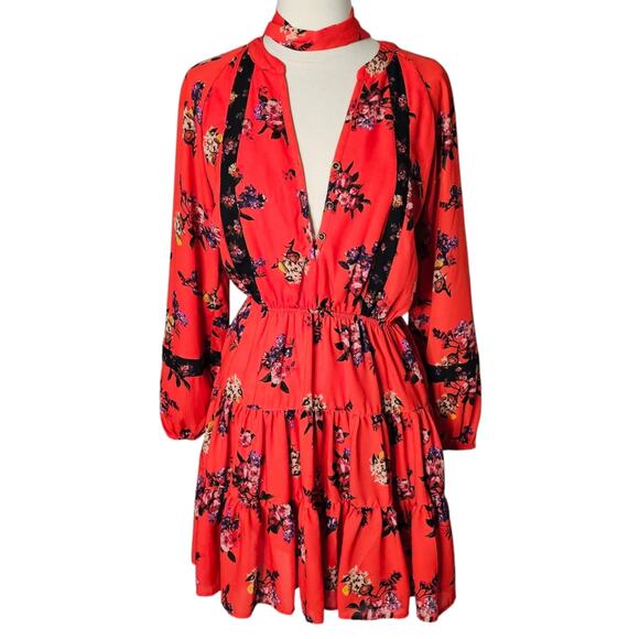 Gianni Bini Red Floral Dress with Neck Tie Size Small - Picture 9 of 10